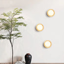 Axyaa Nordic LED Wall Light - White Glass Yellow Travertine Wood Canopy
