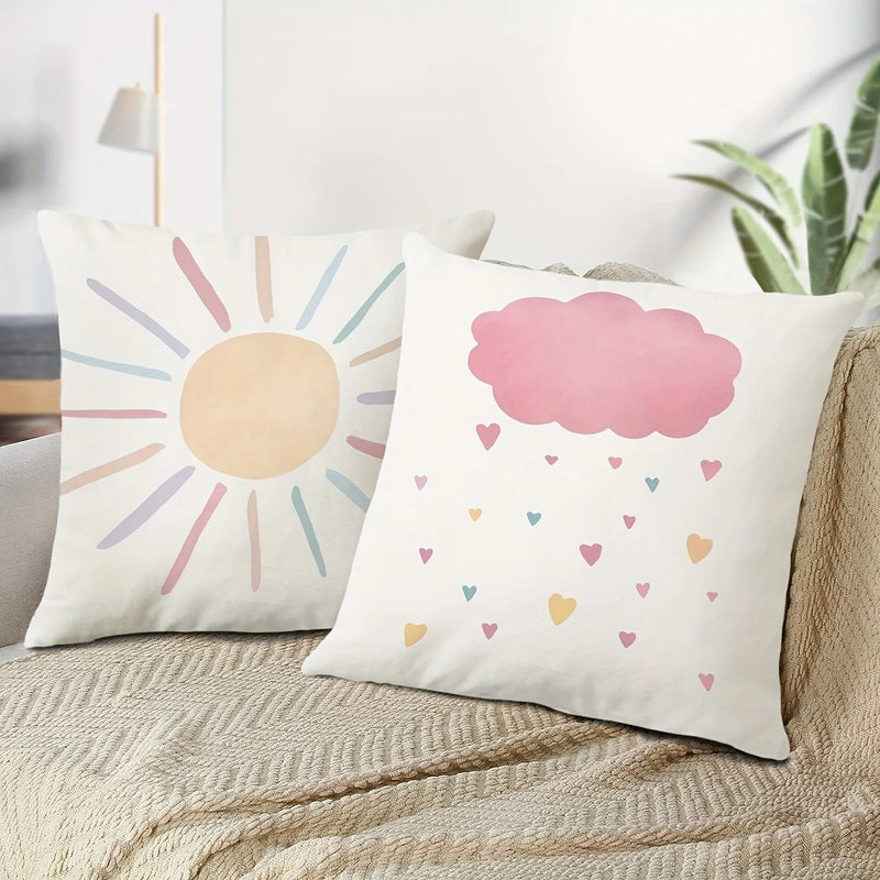 Axyaa Rainbow Star Sun Pattern Printed Pillow Cover for Living Room Sofa Home Decoration