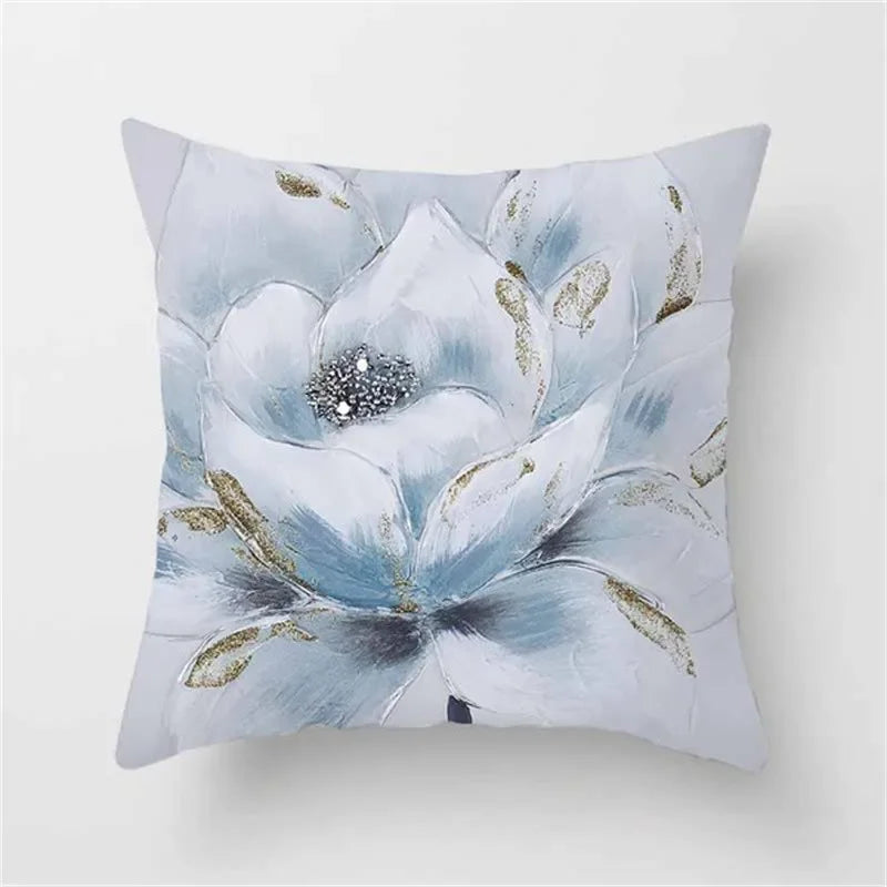 Luxurious Blue Bird Floral Pillowcase by Axyaa - 45x45cm Square Decor for Home & Office