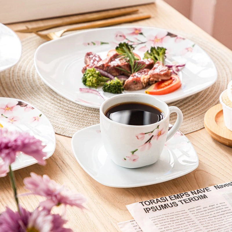 Axya Pink Floral Porcelain Plate Set for 12 - 60 Piece