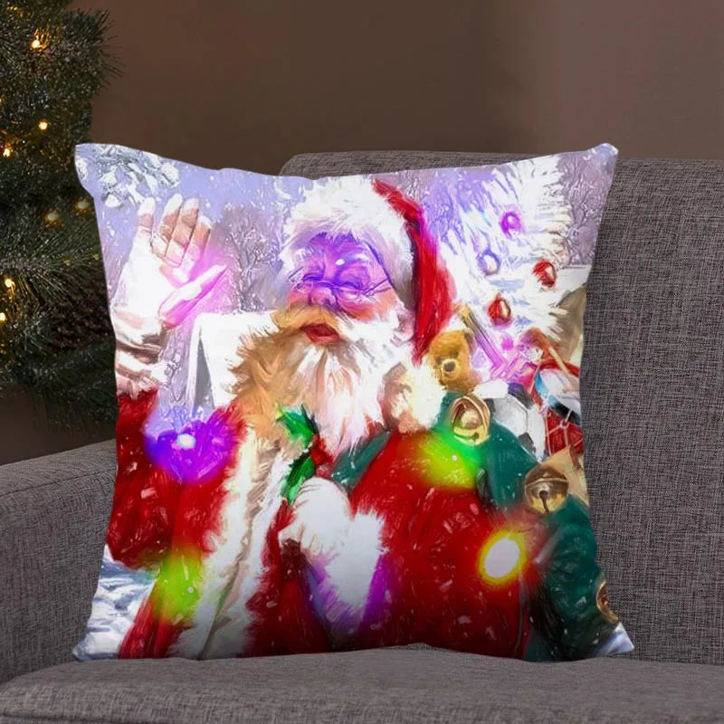 Axyaa LED Retro Santa Christmas Lights Pillowcase Home Decor 45x45
