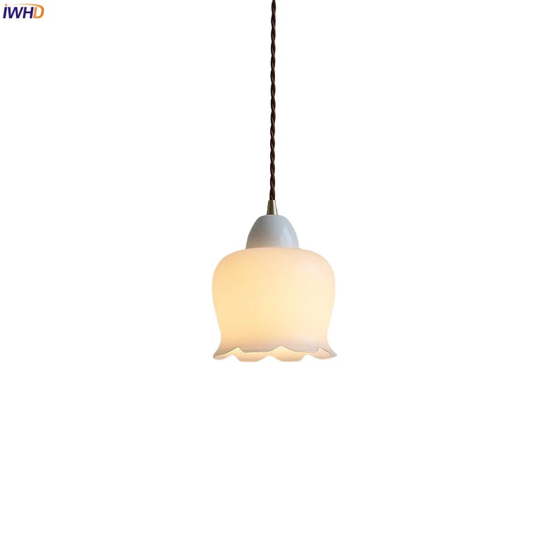 Axyaa White Ceramic Glass LED Pendant Lights for Home Decor