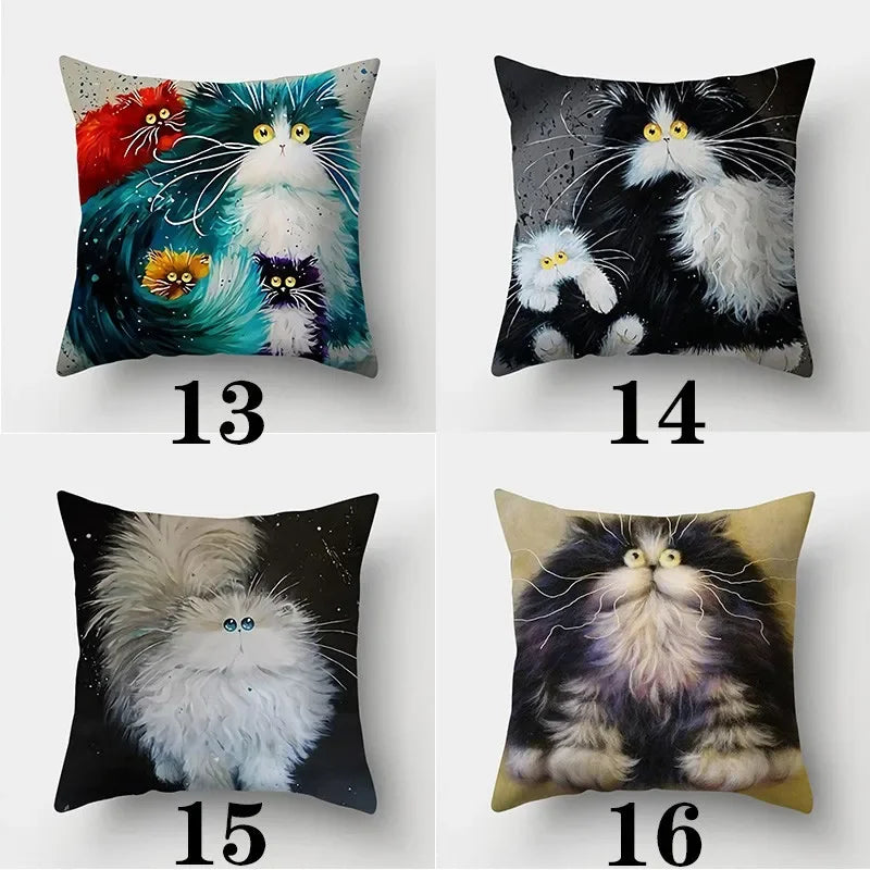 Watercolor Cat Pillowcase by Axyaa - 45cmX45cm Square Sofa Pillow - Loving Cat Design