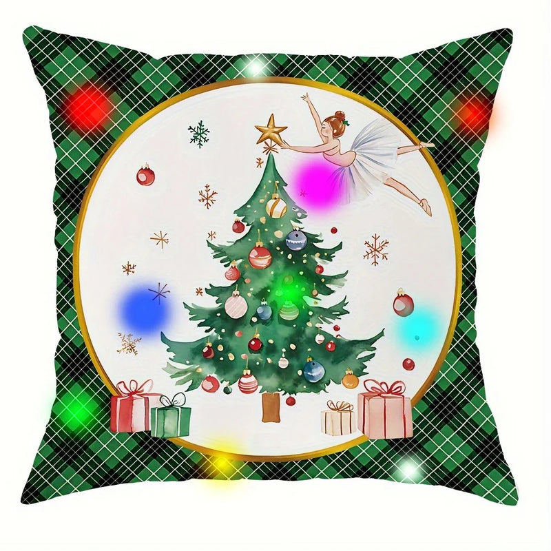 Axyaa Nutcracker Green Plaid LED Pillowcase for Christmas Party and Home Decor