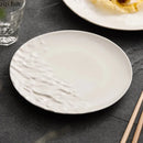 Axyaa White Porcelain Steak Plate, Half Rock Textured Dining Plate, Tableware