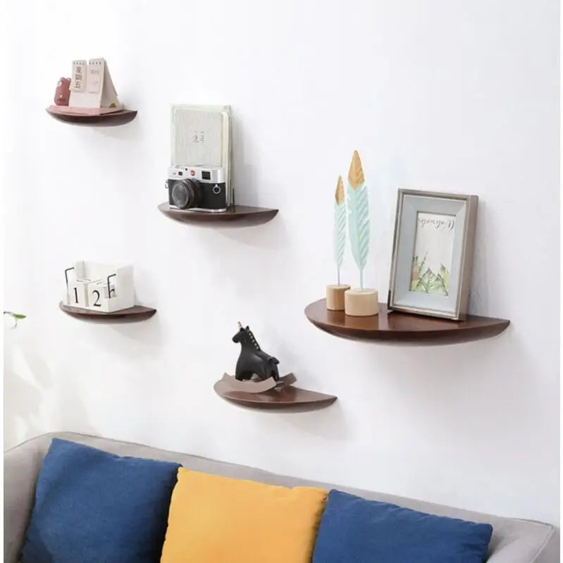 Axya Wooden Wall Shelf Semicircle Display Stand Storage Organization Decoration