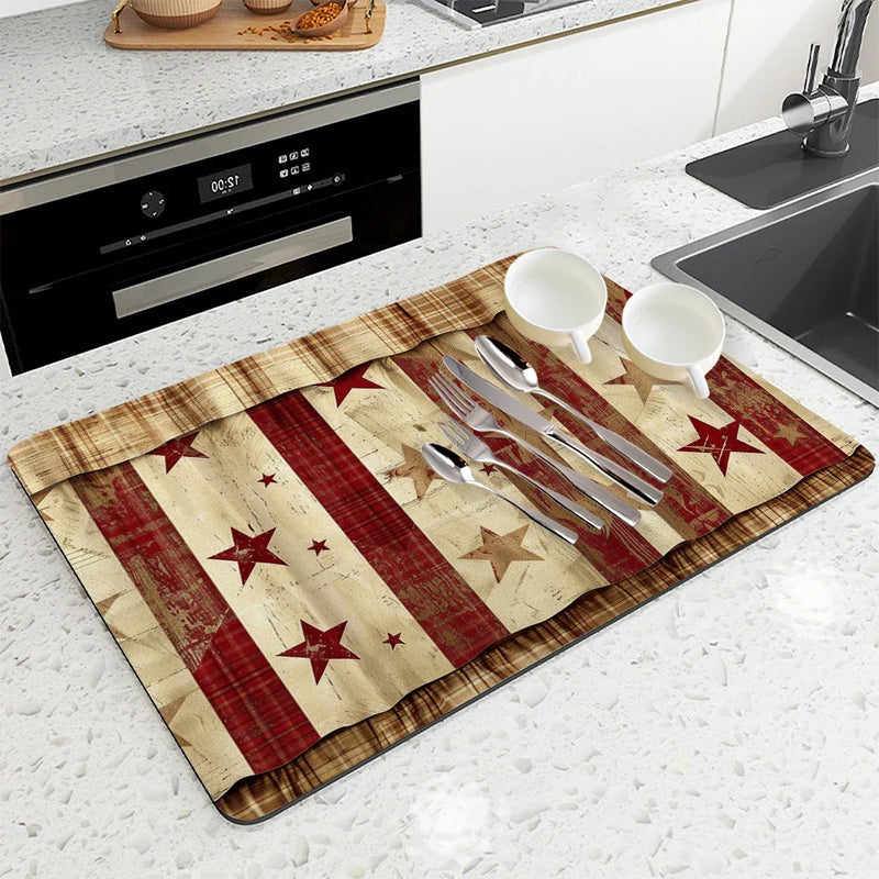 Axyaa Wood Five-pointed Star Drying Mat - Non-Slip Absorbent Placemat for Kitchen Counter