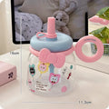 Axyaa Cute Cat Water Bottle With Straw Cap Handle - 950ml Plastic Tumbler