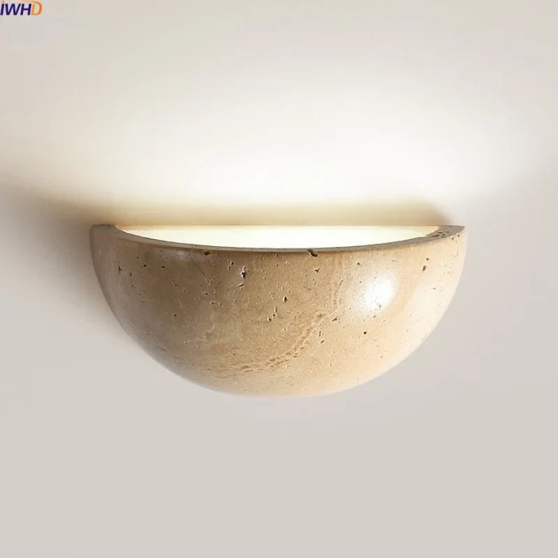 Axyaa Yellow Travertine Stone LED Wall Lamp for Interior Lighting