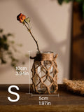 Rustic Glass Vase with Hemp Rope - Axyaa Boho Home Decor Bottle