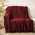 Axyaa Chenille Throw Blanket Fringe Tassels Soft Cozy Knit Sofa Christmas Decor