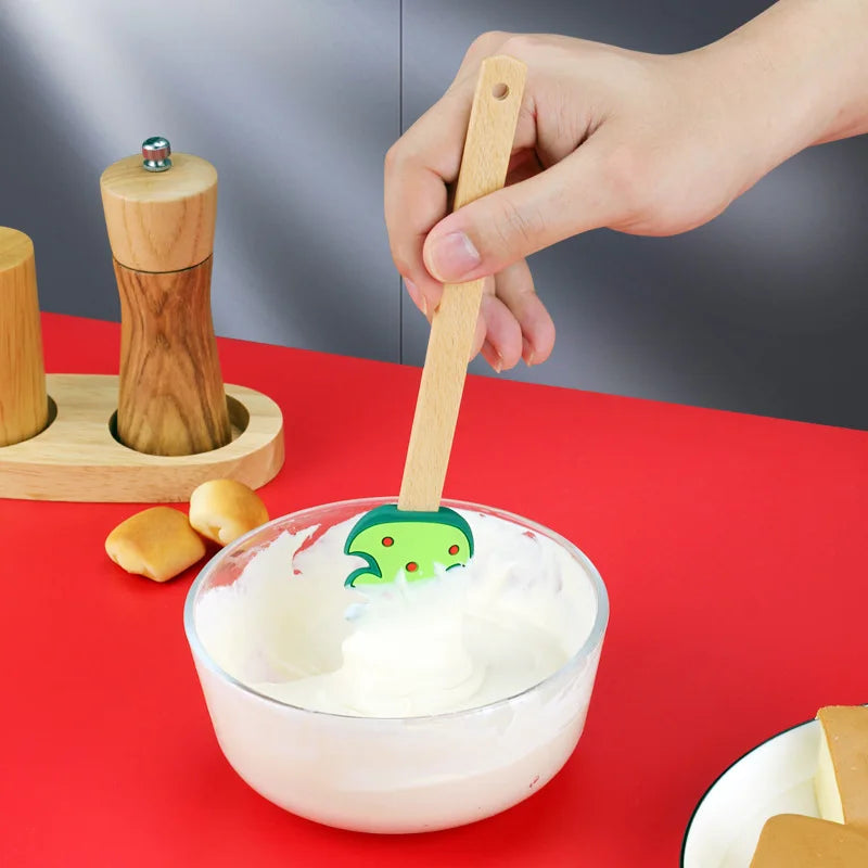 Axyaa Christmas Silicone Spatula with Wooden Handle for Baking