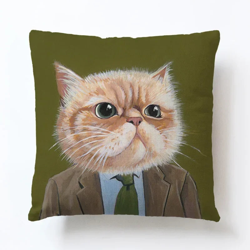 Axyaa Cartoon Animal Linen Pillowcase for Home Sofa Decor
