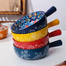 Axyaa Hand-Painted Ceramic Salad Bowl with Handle - Microwave & Oven Safe