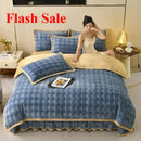 Axyaa Carved Milk Fleece 4-Piece Bed Skirt Set, Winter Warm & Cozy