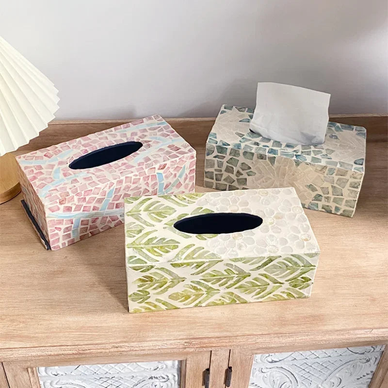Axya Mother of Pearl Tissue Box: European Handmade Decorative Storage & Organization