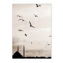 Morocco Architecture Islamic Canvas Art Print with Beige Flower Palm Tree Painting - Axyaa