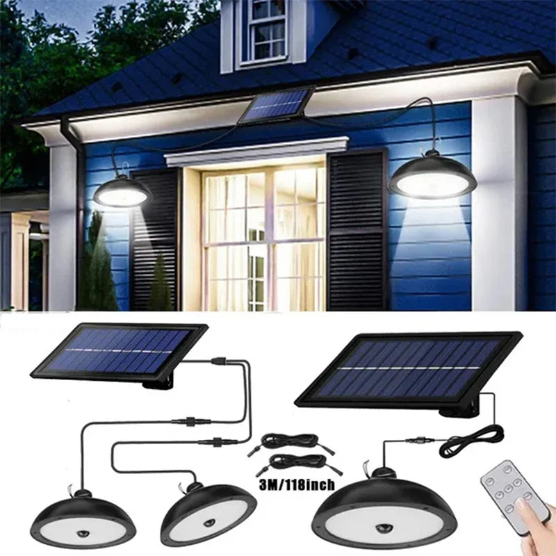 Axyaa Solar Chandelier: Waterproof Double-head Outdoor LED Pendant Light