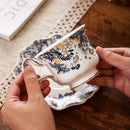 Axyaa Retro Blue & White Ceramic French Tea Cup Set with Gold-painted Accents