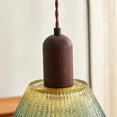 Axyaa Vintage Wood Pendant Light Fixture Hanging Lamp LED Green Glass