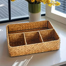 Axyaa 4 Grids Wicker Storage Box: Handmade Organizer for Jewelry, Stationery, and More