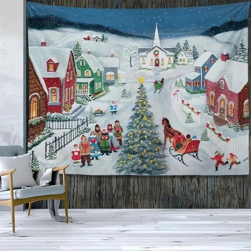 Axyaa Santa Claus and Kids Wall Tapestry for Festive Living Room Decor