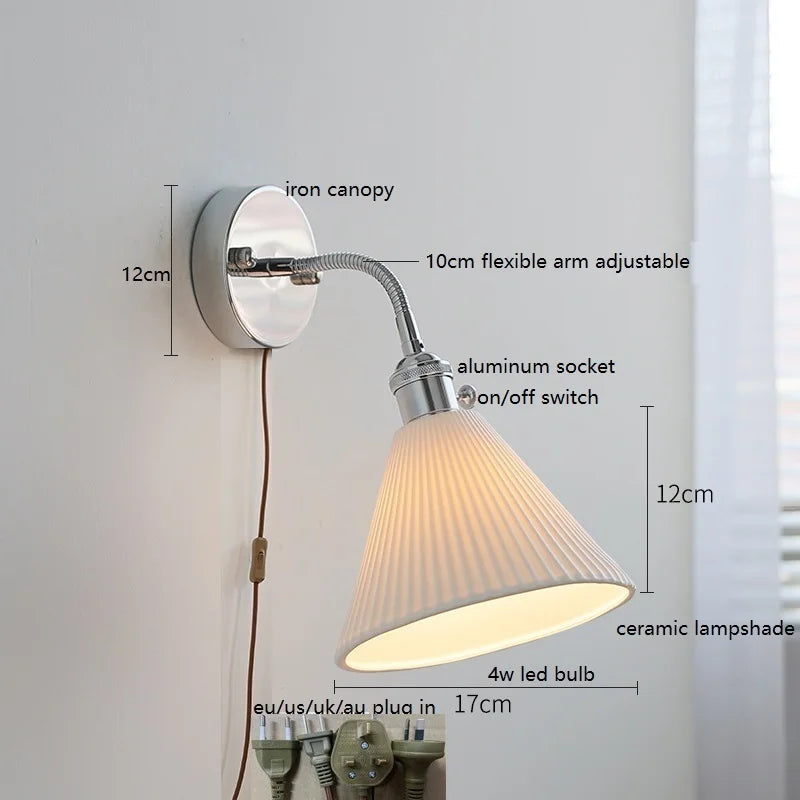 Axyaa Silver Ceramic Wall Sconce LED Lamp for Bedroom and Living Room