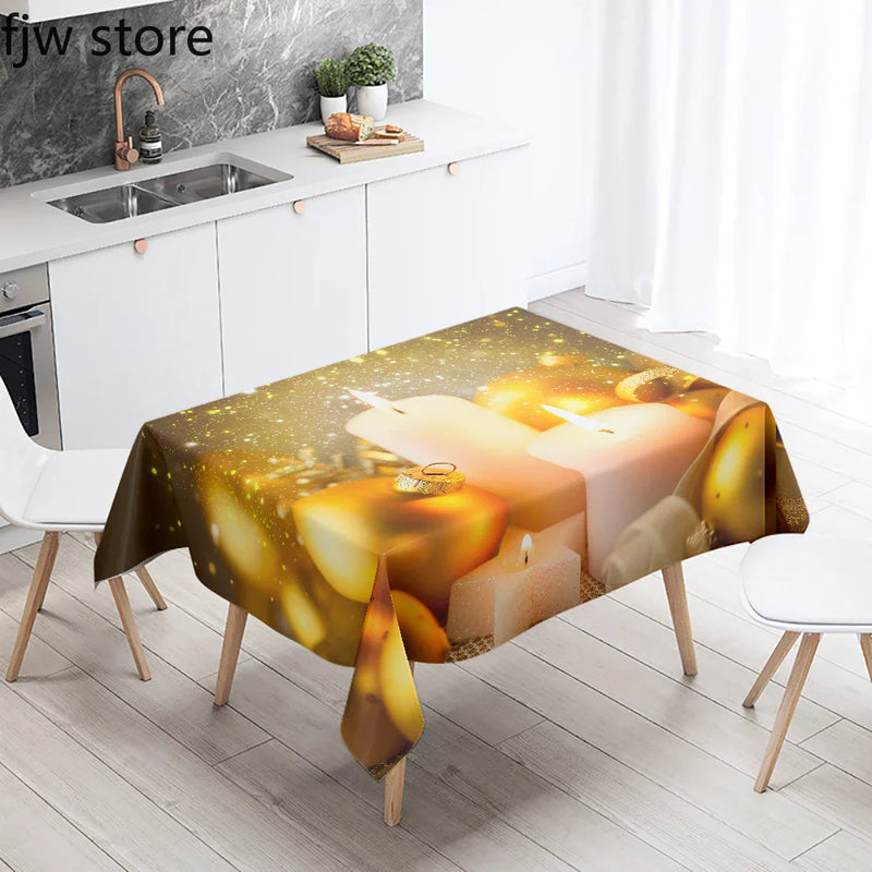 Axyaa Christmas Candle Printed Tablecloth Set