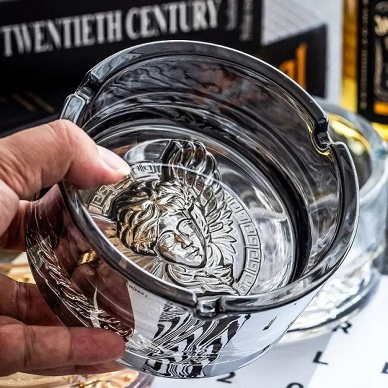 Axya Crystal Glass Ashtray for Home Office Decor and Men's Fashion
