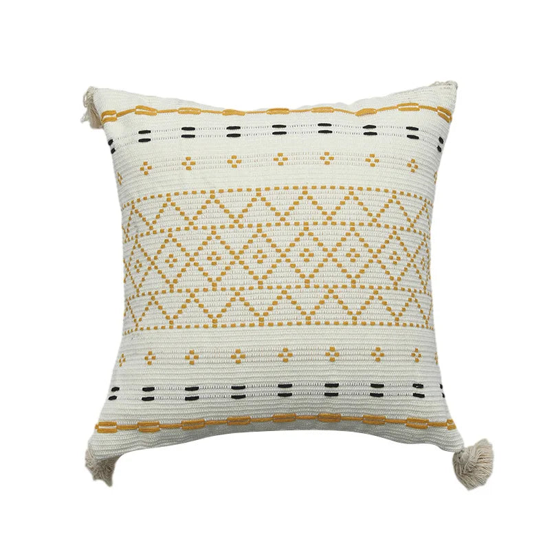 Axyaa Boho Cotton Throw Pillow Cover 18x18, Handwoven Decorative Cushion for Living Room