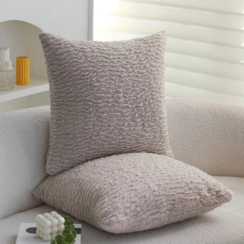 Apricot Plush Cushion Cover for Sofa and Car, 45*45 Decorative Pillow by Axyaa