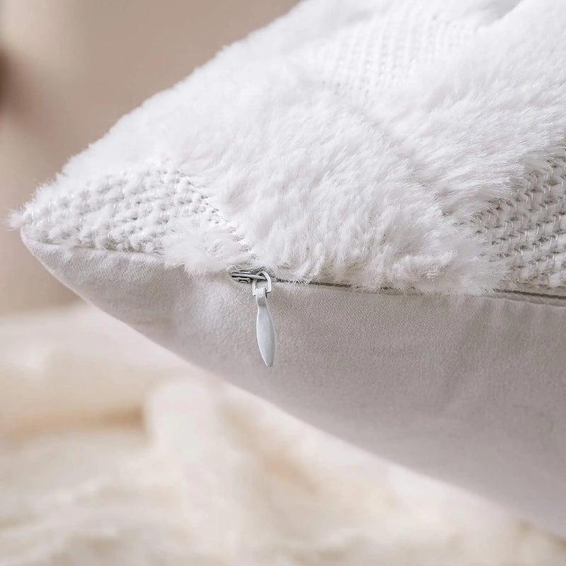 Rustic Embroidered Faux Wool Pillowcase for Sofa Living Room by Axyaa