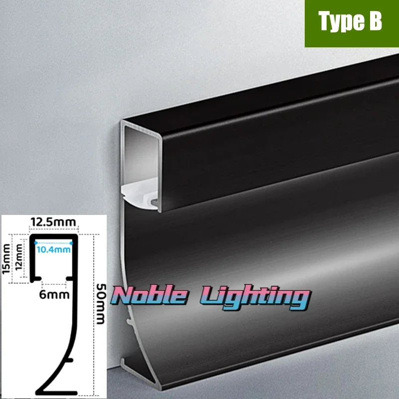 Axyaa 5cm LED Aluminium Profile Baseboard for Linear Lamp Wall Skirting Channel