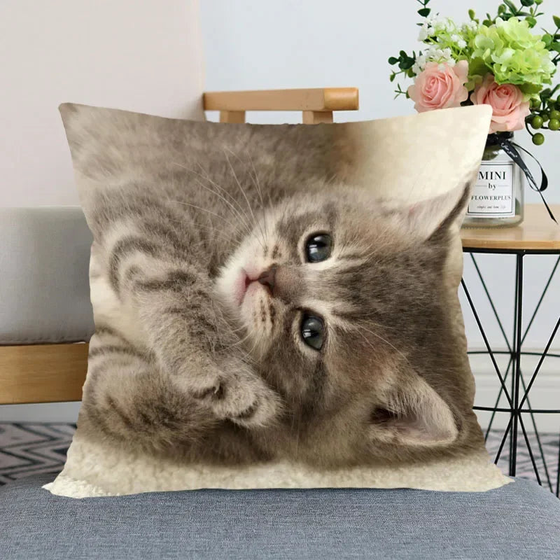 Cute Cat Print Pillowcase by Axyaa - Perfect for Home, Car, and Sofa