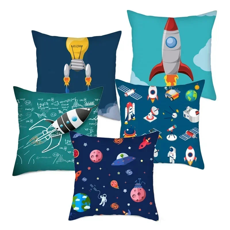 Cartoon Spacecraft Astronaut Rocket Pillowcase for Home Decor - Axyaa