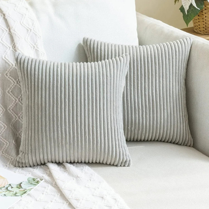 Soft Corduroy Striped 18x18 Inch Throw Pillow Covers for Winter Home Decor - Axyaa