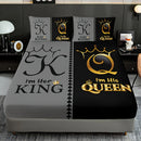 Axyaa Black Grey Color Blocking Crown Letter Bed Sheet, Super Soft Breathable, Deep Pocket Mattress Protector