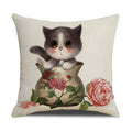 Axyaa Cute Cat Linen Pillowcase for Double Bed 45x45cm