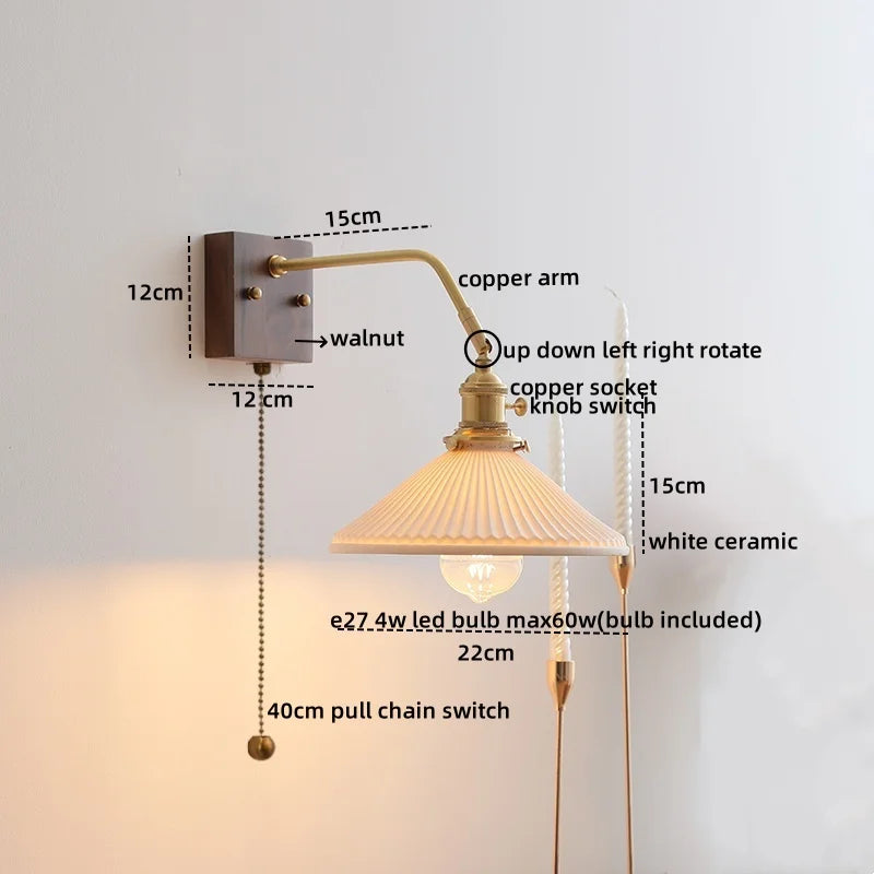 Axyaa Glass Copper LED Wall Lights Modern Bedside Lamp 4w Applique Da Parete