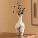Axyaa Bamboo Flower Vase: Hand Drawn Green Decoration for Living Room Bouquets
