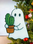 Axyaa Acrylic Ghost Hanging Decor, Cute Ghost with Cactus Design