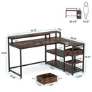 Axyaa Industrial L-Shaped Desk with Drawer, Shelves, Monitor Stand - Home Office Corner Table