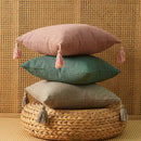 Axyaa Linen Tassel Euro Sham Pillow Covers Square Decorative Neutral Pillowcases