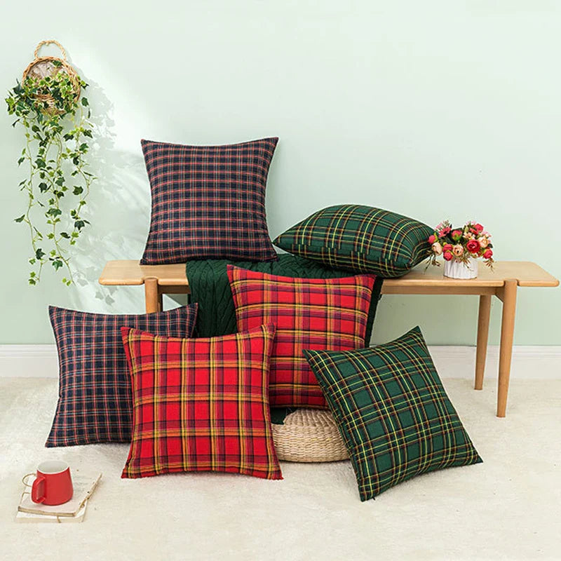 Axyaa Christmas Plaid Cushion Cover for Cheerful Home Decor