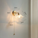 Axyaa Glass Lampshade Pull Chain LED Wall Light Fixture for Bedroom Home Indoor Lighting