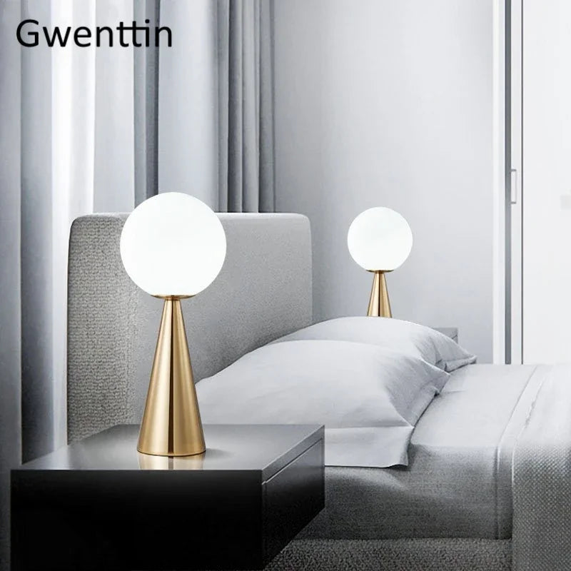 Nordic Modern Gold Glass Ball Table Lamp for Bedroom and Living Room by Axyaa