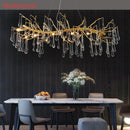 Axyaa Gold Metal Branch Chandelier with Glass Water Drop Crystals