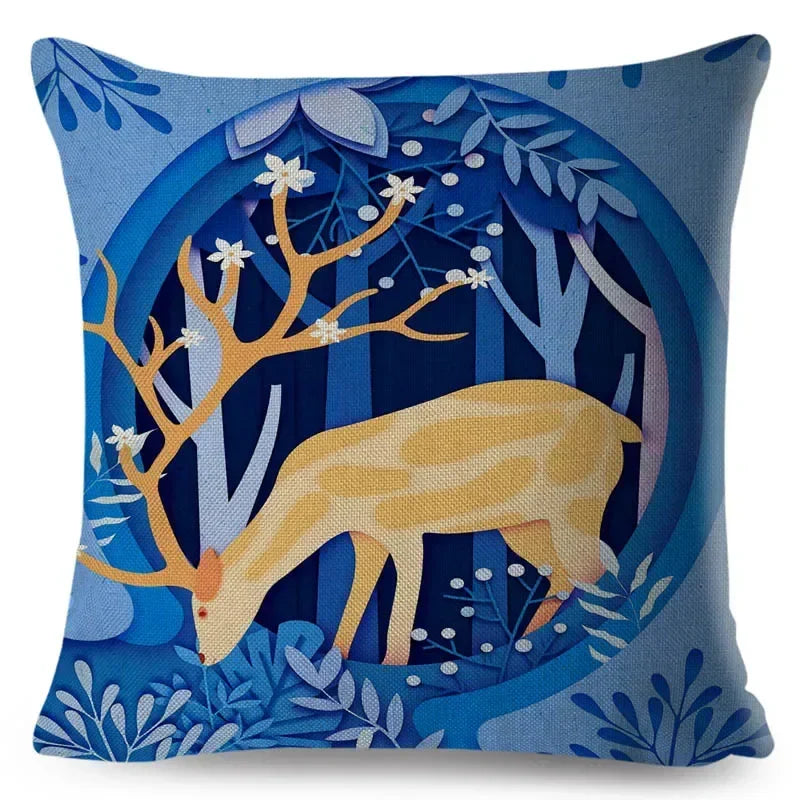 Axyaa Cartoon Deer Pillowcase - 45*45cm Linen Cushion for Home Decor