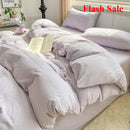 Axyaa Solid Color Cotton 4-Piece Set: Soft Washed Bedding for a Fresh Look