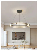 Axyaa Modern LED Round Chandelier for Dining Living Bedroom - Dimmable Ceiling Light